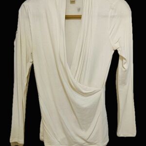 Ann Taylor White Drape V-Neck Top